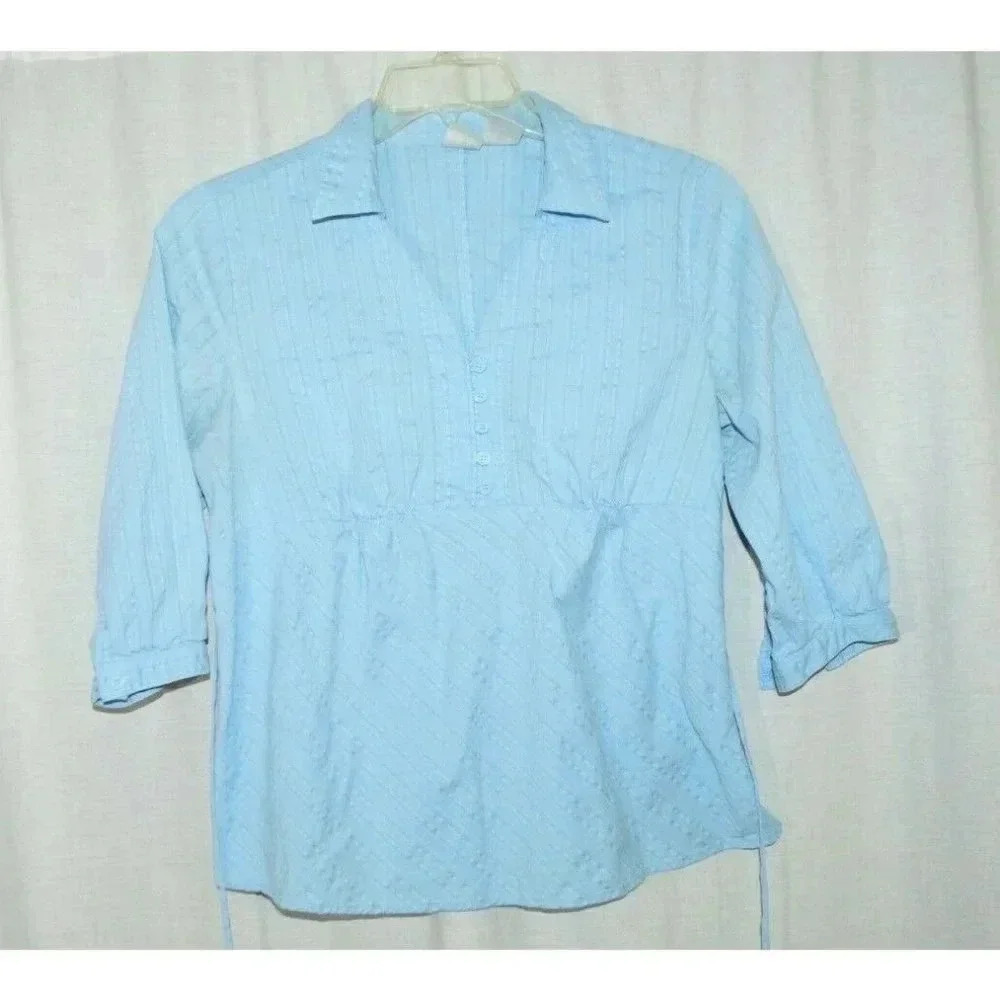 Duo Maternity Blue Button Blouse Top Shirt Size M